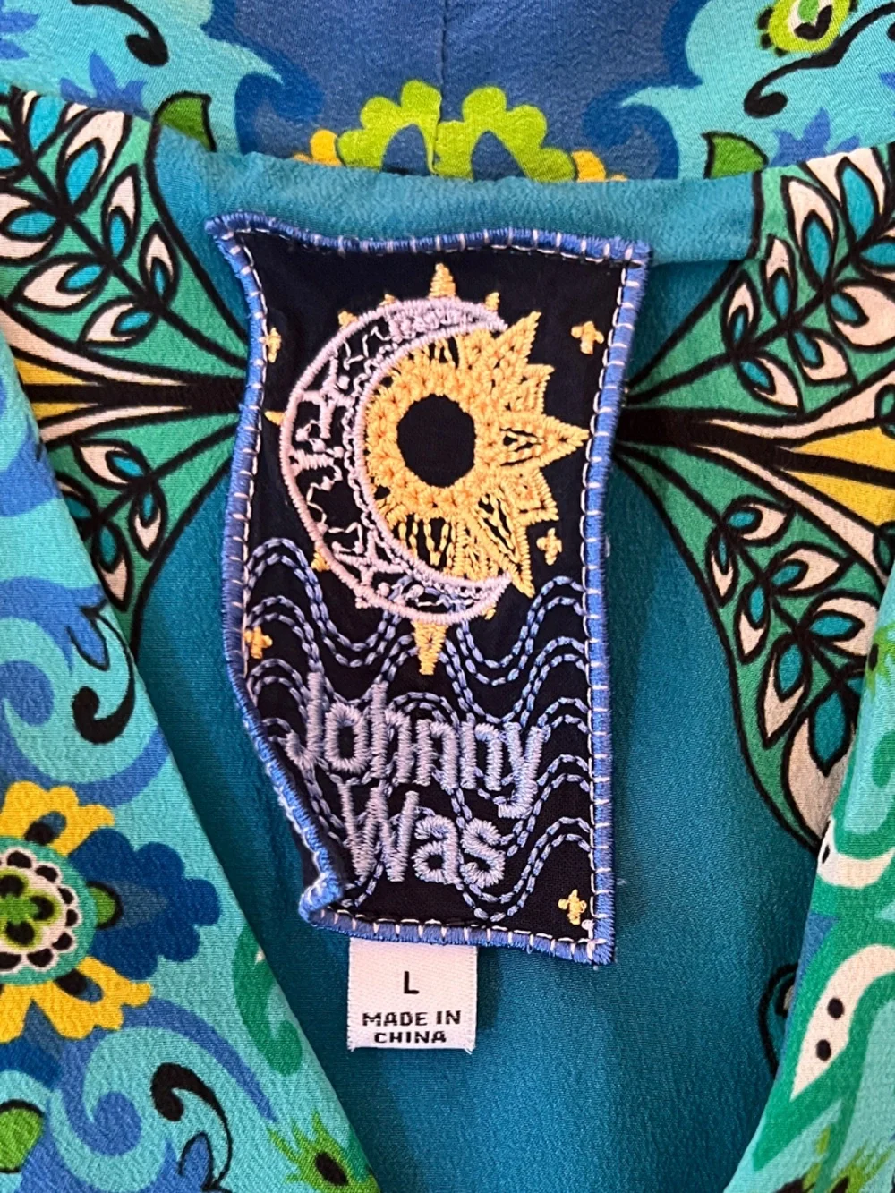 Johnny Was 100% Silk KAHINU Dress  in Diomedes Blue Green Sz L LIKE NEW - Picture 6 of 14